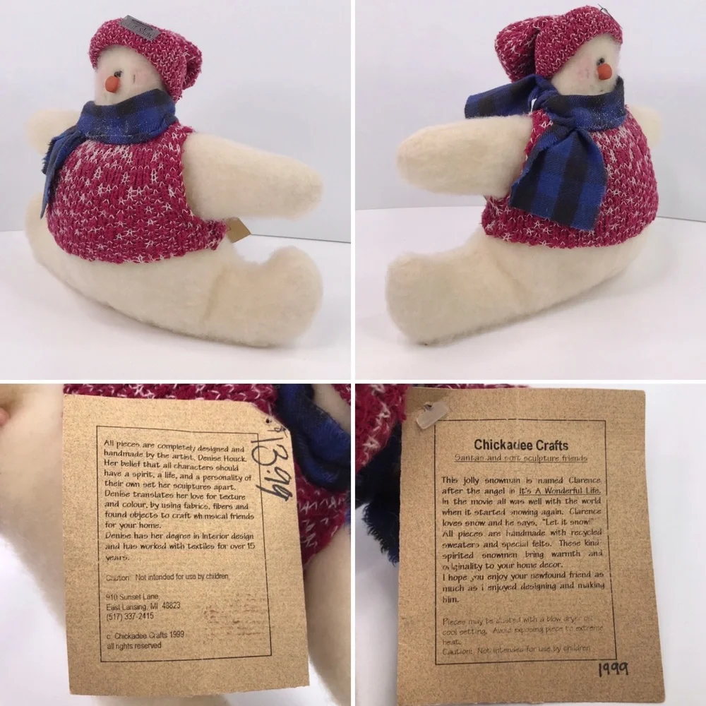 Vintage Handmade Let It Snow Plush Snowman Sweater Muffler Stuffed Animal Decor